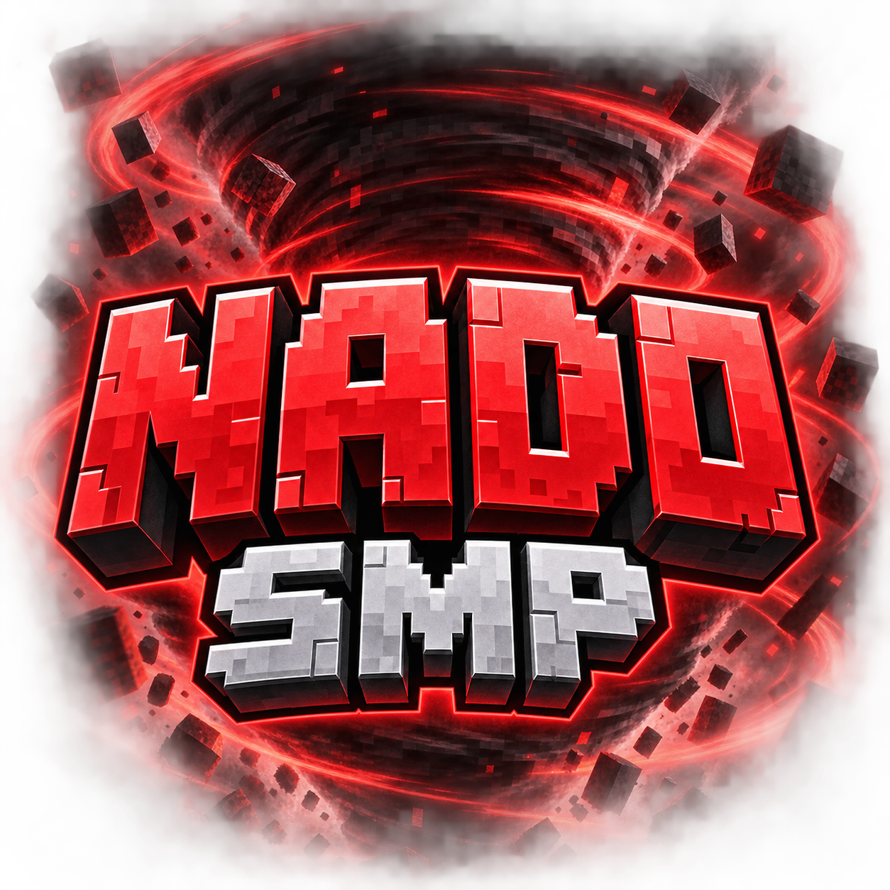 NADO SMP red block logo surrounded by a tornado